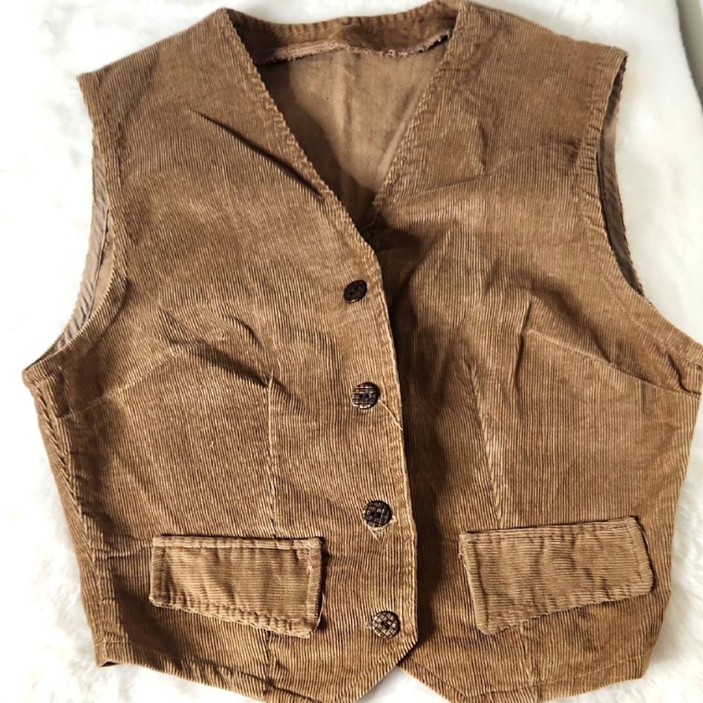 70's Hand Made Brown Corduroy Button Down Waistcoat Vest XS Western Boho